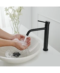 Modern Single Hole Single Handle Vessel Bathroom Vanity Sink Faucet With Pop Up Drain Without Overflow in Brushed Gold
