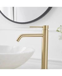 Modern Single Hole Handle Vessel Bathroom Vanity Sink Faucet With Pop Up Drain Without Overflow Brushed Gold