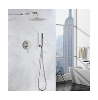 Rainsken Wall Mounted Round Shower Combo Set with 10" Rain Shower Head and Handheld Shower Head Set with Pressure Balancing Valve, Silver