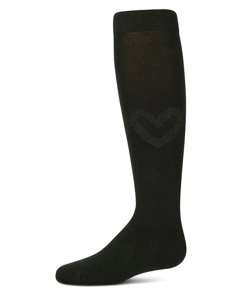 Memoi Girls Cotton-Rich Fuzzy Heart Embellished Knee Sock