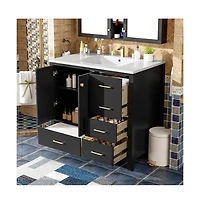 Chic Crate-36In Bathroom Vanity Ceramic Sink w/4 Drawers & Soft-Close Doors | Solid Wood Frame | Freestanding | Black