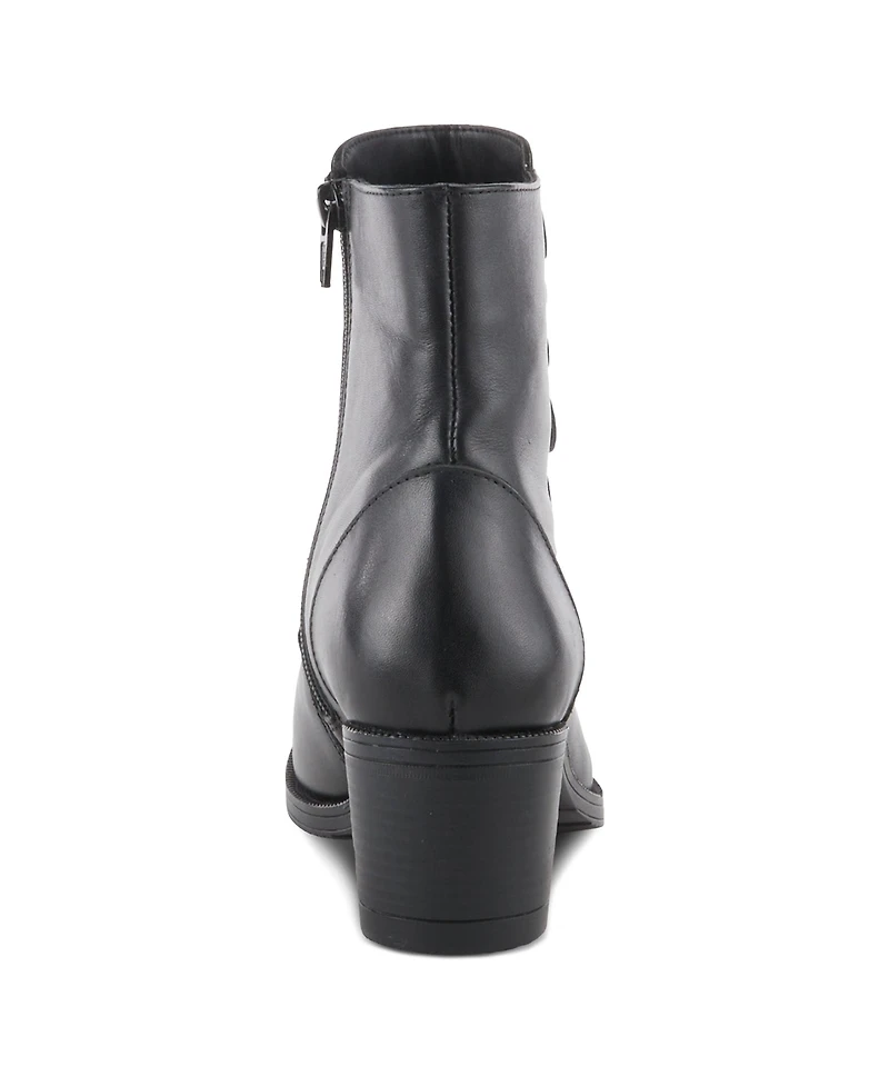 Spring Step Garibaldi Leather Mid Boot with Decorative Lace and Button Detail on Block Heel