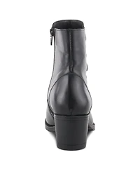 Spring Step Garibaldi Leather Mid Boot with Decorative Lace and Button Detail on Block Heel