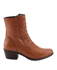 Spring Step Garibaldi Leather Mid Boot with Decorative Lace and Button Detail on Block Heel