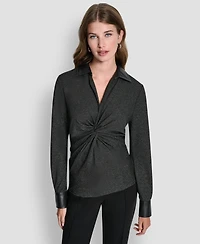Dkny Women's Knit Twist Front V-Neck Top
