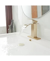 Greenspring Waterfall Single Handle Hole Low-Arc Bathroom Faucet Drip-Free Vanity Sink