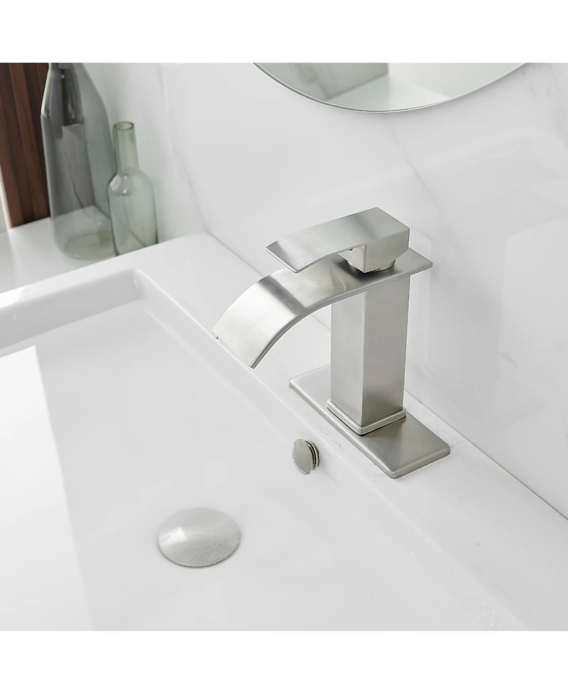 Greenspring Waterfall Single Handle Hole Low-Arc Bathroom Faucet Drip-Free Vanity Sink