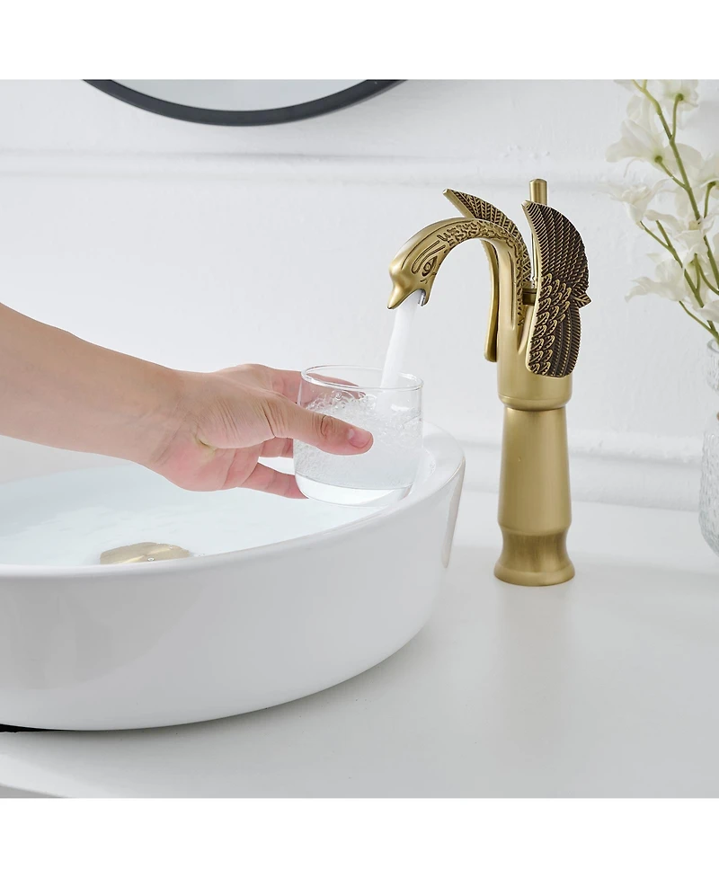 Greenspring Swan Single Hole Handle Bathroom Vessel Sink Faucet With Pop Up Drain
