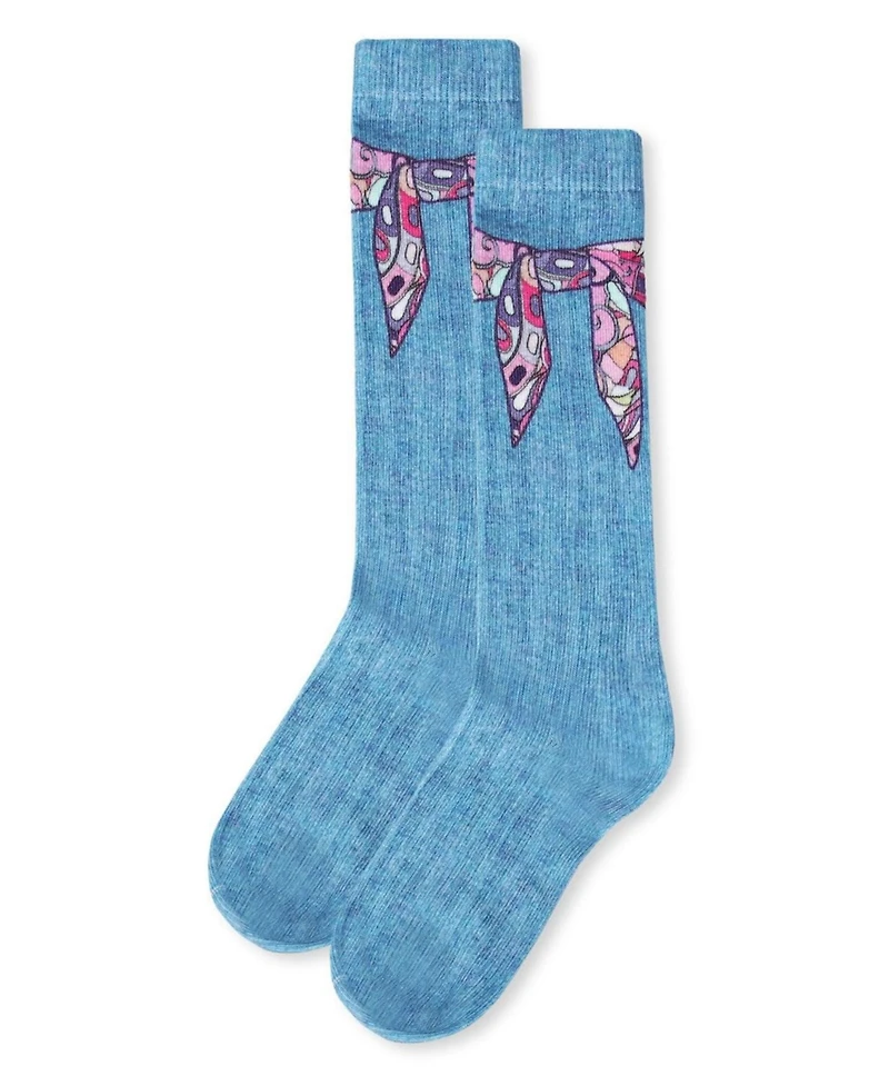 Memoi Little Girls Silk Tie Knot Cotton Blend Knee High Sock