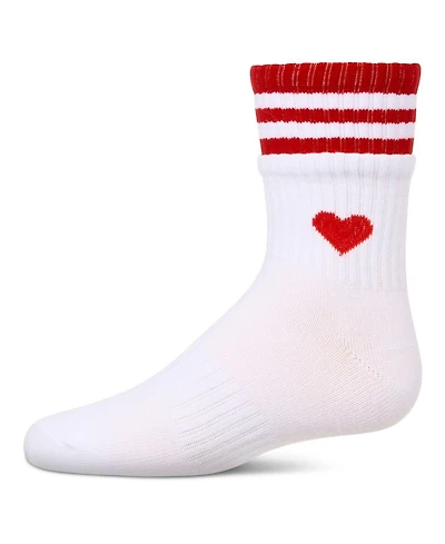 Memoi Girl's Sport Rib Heart Crew Socks