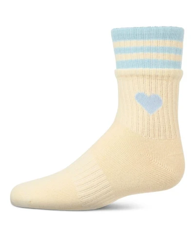 MeMoi Little Girls Sport Rib Heart Crew Socks