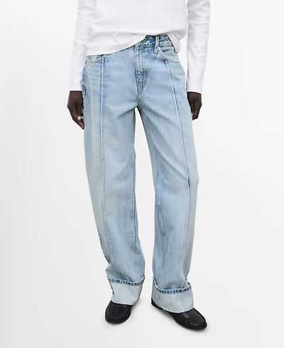 Mango Women's Turn-Up Hem Wide-Leg Jeans