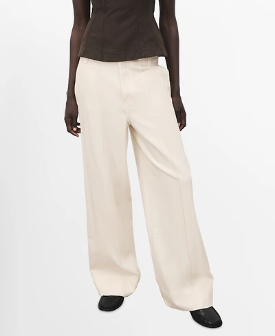 Mango Women's Stitching Detail Wide Leg Denim Pants
