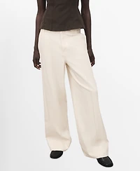 Mango Women's Stitching Detail Wide Leg Denim Pants