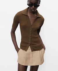 Mango Women's Ribbed Polo Neck Sweater