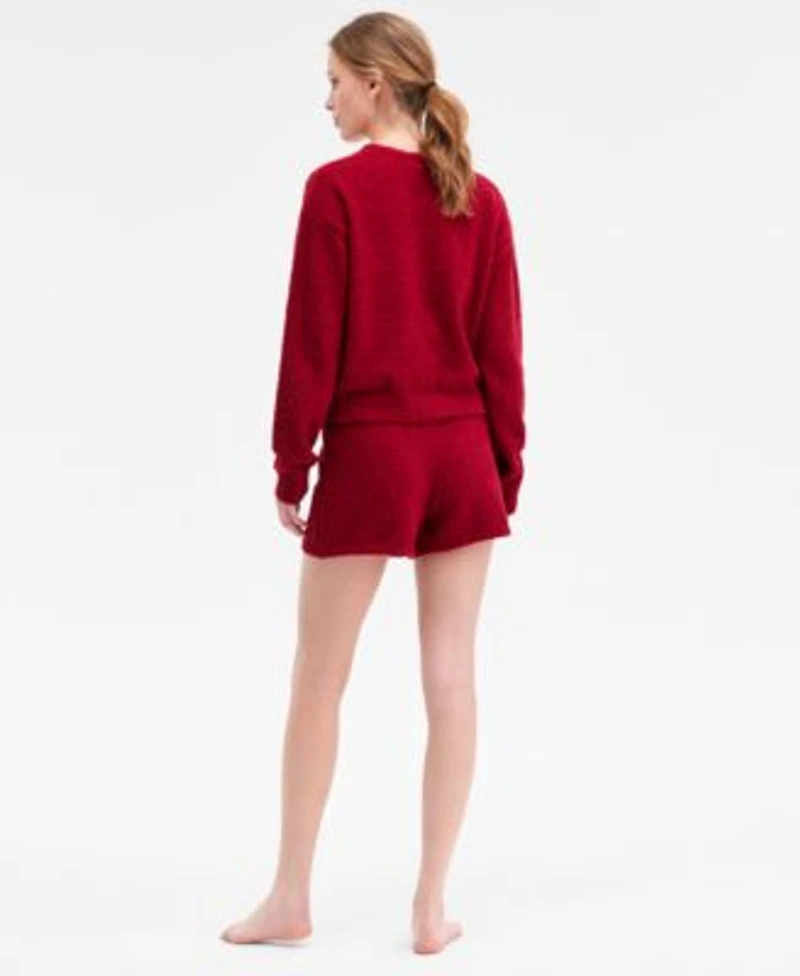 Calvin Klein Womens Cropped Plush Lounge Sweatshirt Plush Shorts