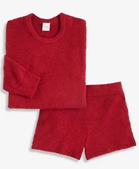 Calvin Klein Womens Cropped Plush Lounge Sweatshirt Plush Shorts