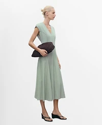 Mango Women's Stitching Detail V-Neck Dress