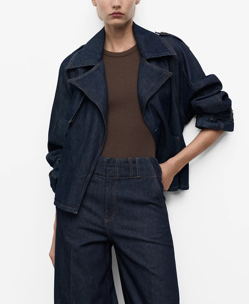 Mango Women's Belted Short Denim Trench Coat