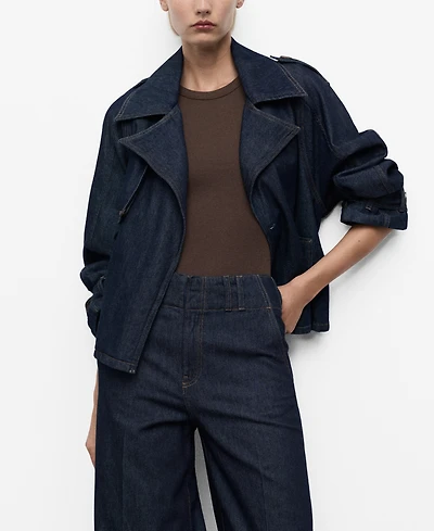 Mango Women's Belted Short Denim Trench Coat