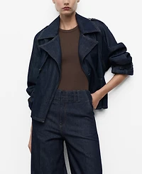 Mango Women's Belted Short Denim Trench Coat