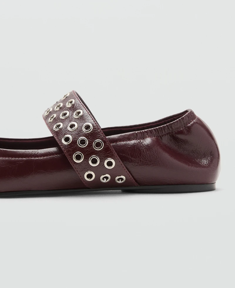 Mango Women's Eyelets Detail Leather Ballet Flats