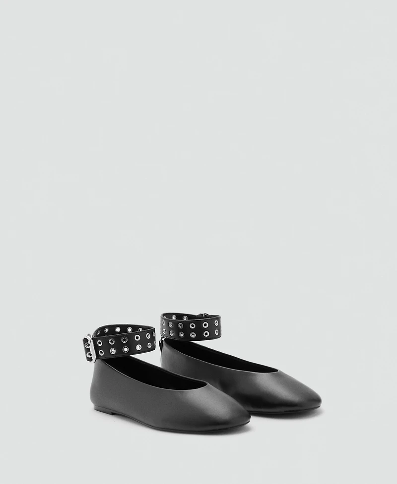 Mango Women's Eyelet Strap Ballet Flats