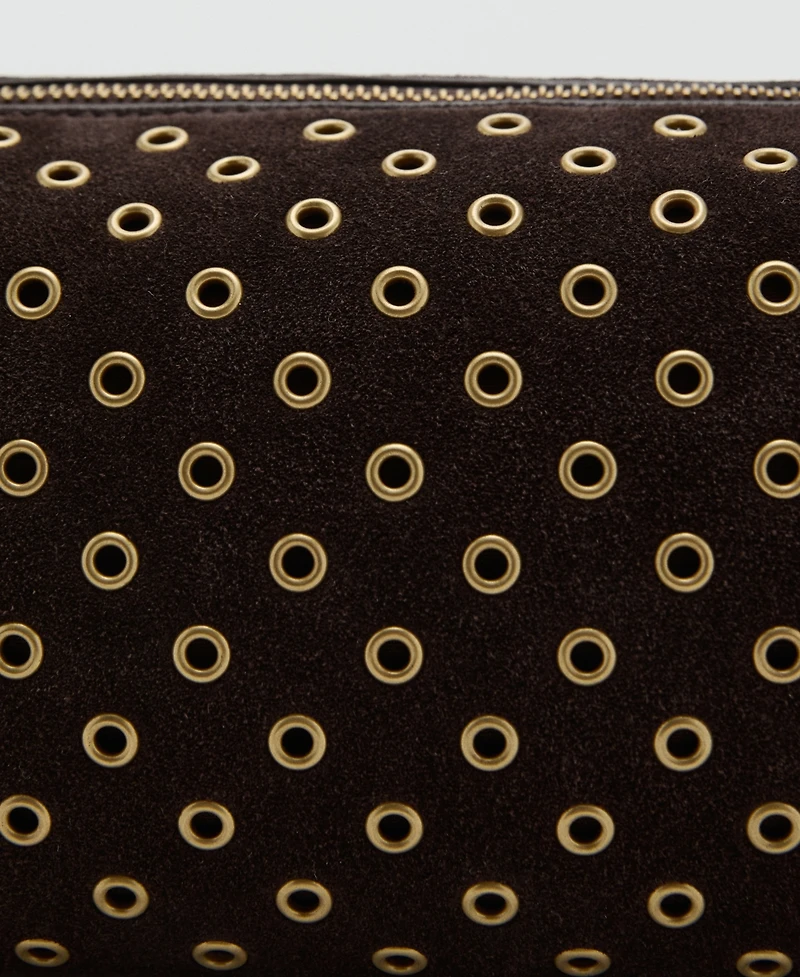 Mango Women's Eyelets Detail Suede Shopper Bag
