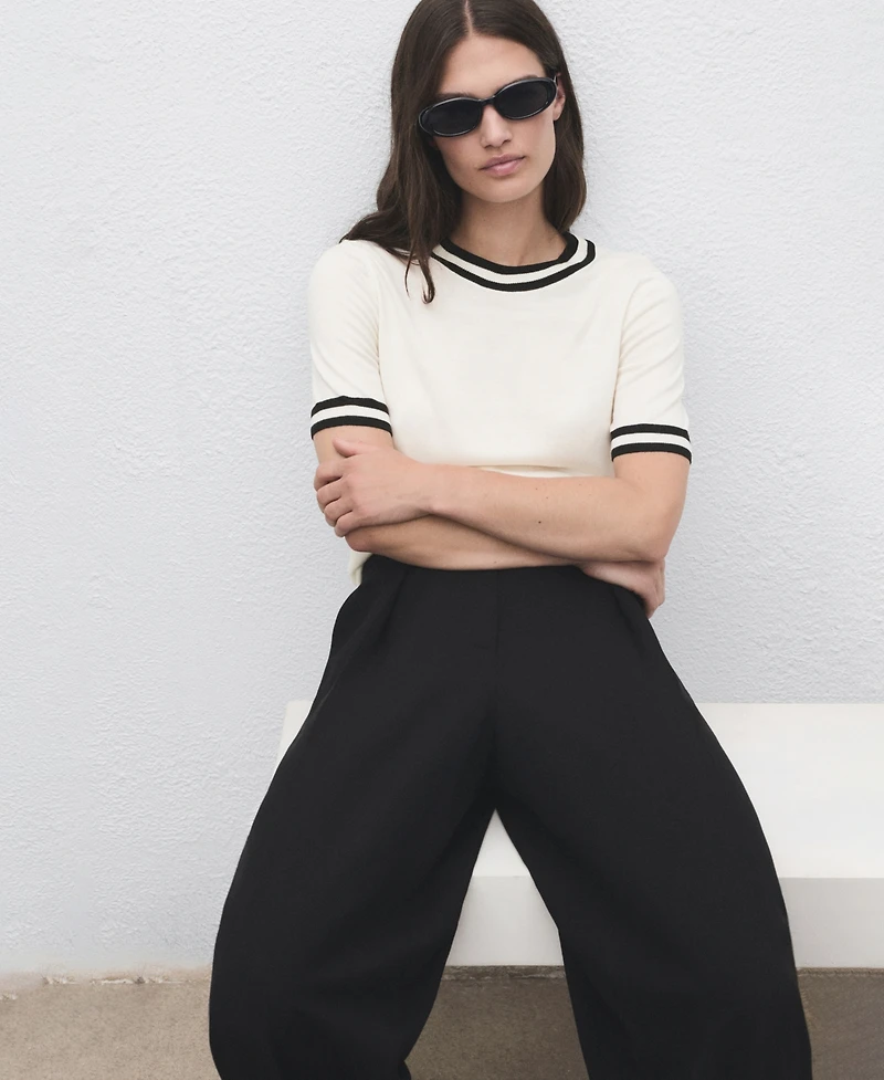 Mango Women's Short-Sleeve Contrast Stripe Sweater