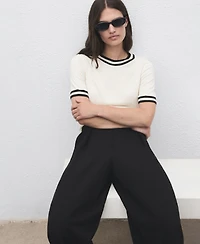 Mango Women's Short-Sleeve Contrast Stripe Sweater