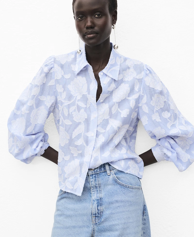 Mango Women's Embroidered Details Striped Shirt