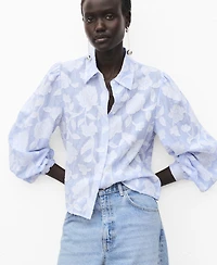 Mango Women's Embroidered Details Striped Shirt