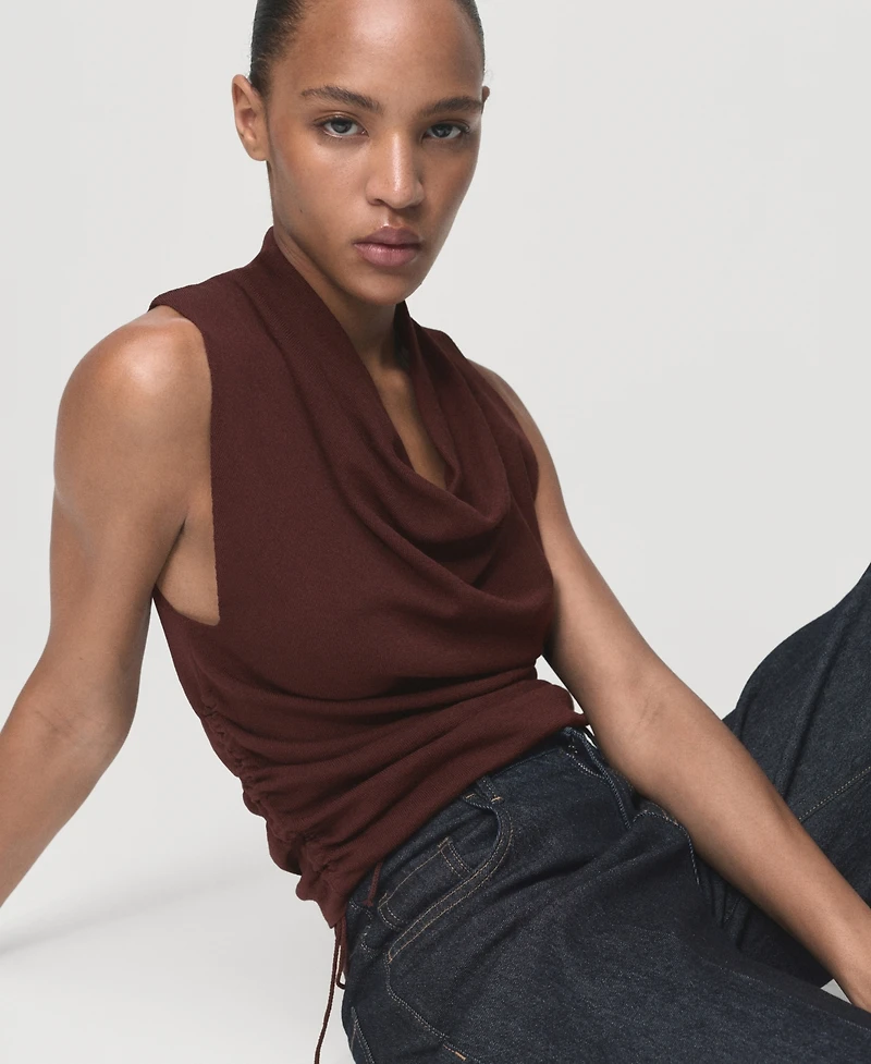 Mango Women's Ruched Knitted Top
