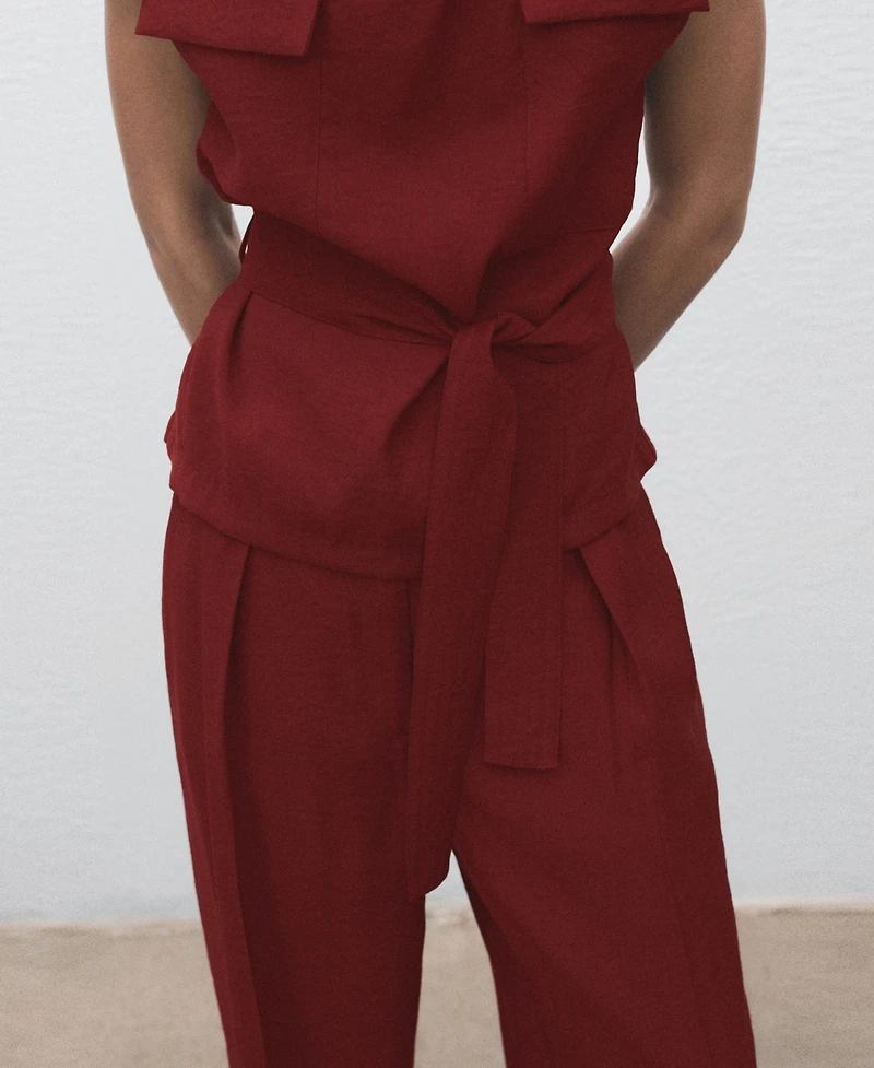 Mango Women's Draped Neck And Belt Blouse