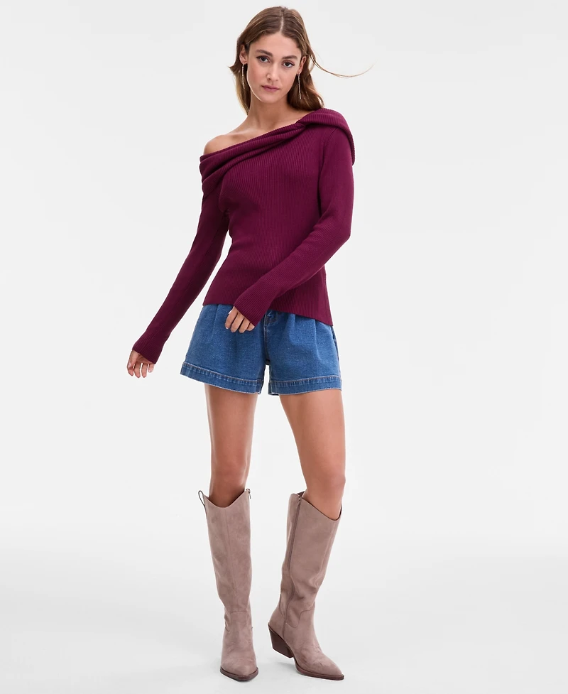 Bar Iii Women's Off-The-Shoulder Ribbed Sweater, Macy's Exclusive