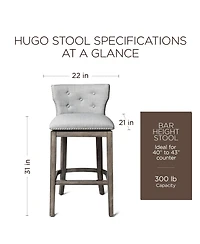 Maven Lane Hugo Bar Stool in Reclaimed Oak Finish with Ash Grey Fabric, Set of 2