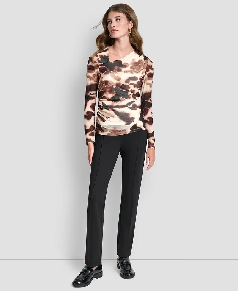 Dkny Petite Asymmetrical Neck Side Ruched Top