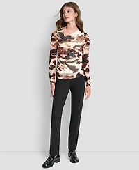 Dkny Petite Asymmetrical Neck Side Ruched Top