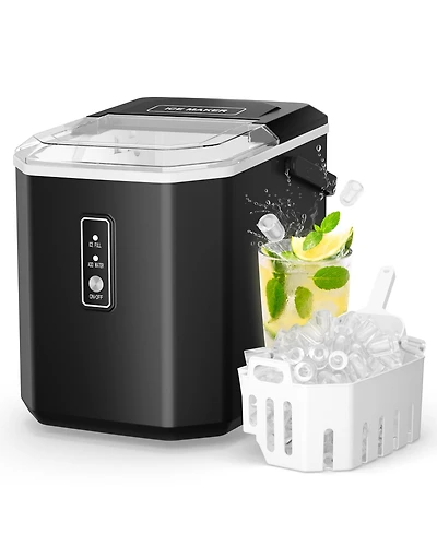 Sugift 26lbs/24H Portable Countertop Self-Cleaning Ice Maker, 9 Bullet Cubes in 6 Mins with Handle