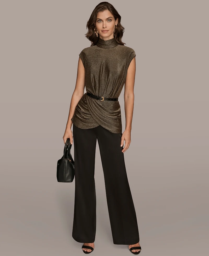 Donna Karan New York Women's Novelty Belted Mock Neck Top