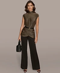 Donna Karan New York Women's Novelty Belted Mock Neck Top