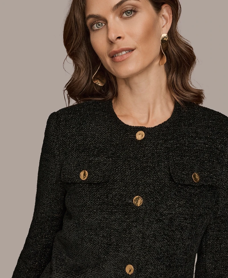 Donna Karan New York Women's Novelty Button Front Cropped Jacket