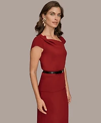 Donna Karan New York Women's Short Sleeves Asymmetric Belted Sweater