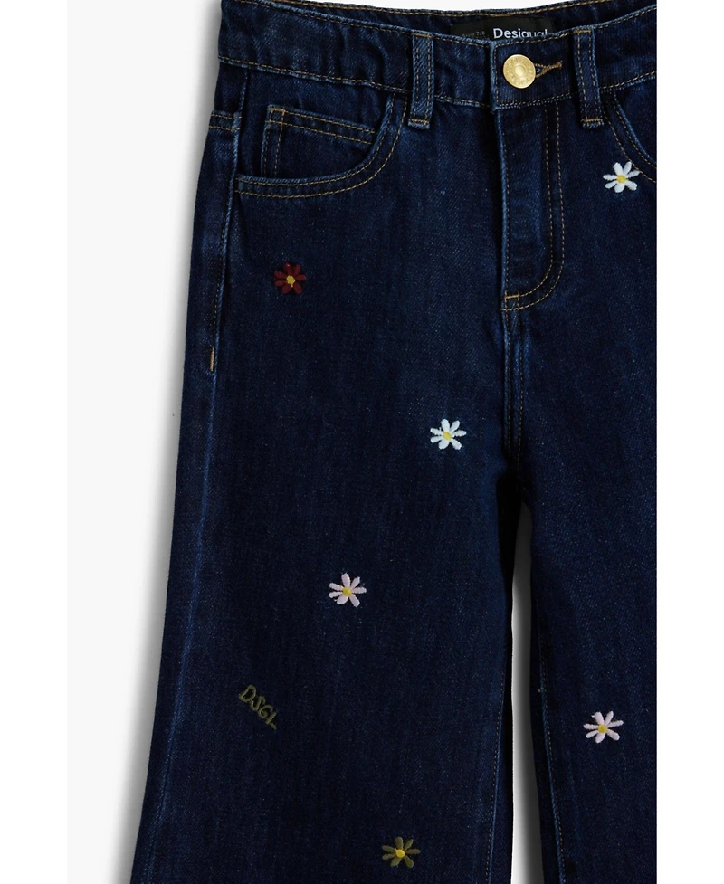 Desigual Girls's Embroidered cropped wide jeans