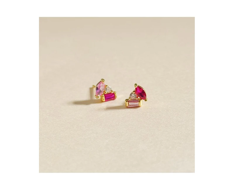 Sterling Silver Ruby and Pink Sapphire Celeste Stud Earrings