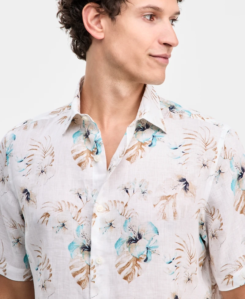 Club Room Men's Casa Regular-Fit Floral Button-Down Linen Shirt, Macy's Exclusive