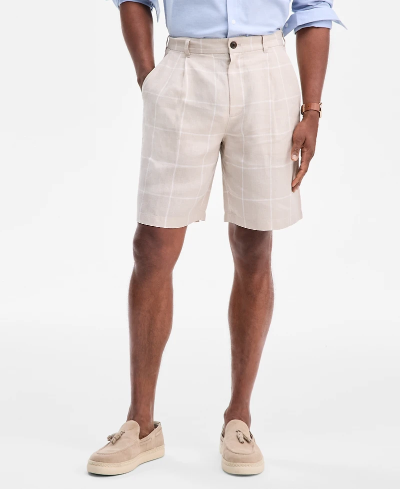 Club Room Men's Classic-Fit Window Pane Linen Shorts, Macy's Exclusive