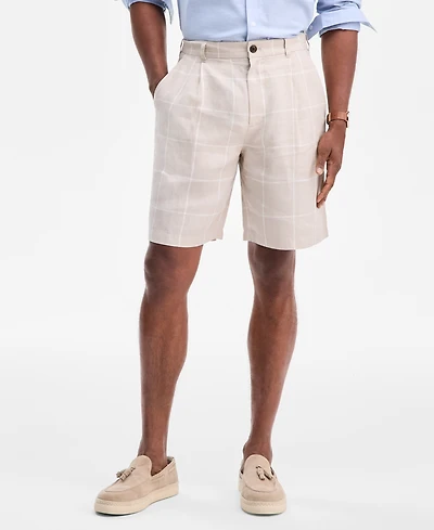 Club Room Men's Classic-Fit Window Pane Linen Shorts, Macy's Exclusive