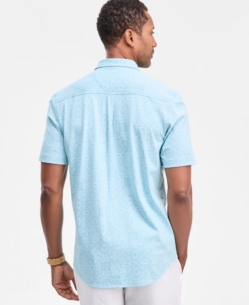 Club Room Men's Pima Cotton Medal Print Short-Sleeve Button-Up Knit Shirt, Macy's Exclusive