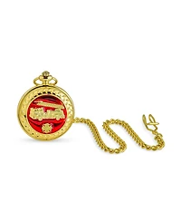 Bling Jewelry Fireman Firefighter Fire Truck Pocket Watch Two Tone Red Gold Plated With Long Pocket Chain